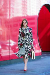 Anna Roufos Sosa of Noir Friday wearing a Dolce & Gabbana coat.