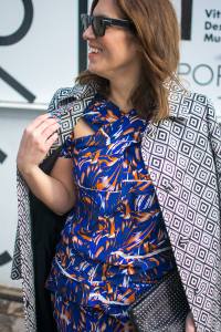 Anna Roufos Sosa of Noir Friday wearing Kenzo and a Prada coat.