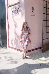 Anna Roufos Sosa of Noir Friday wearing Isabel Marant while visiting Alfred Tea Room in LA.