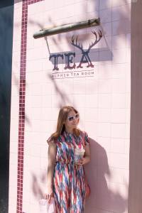 Anna Roufos Sosa of Noir Friday wearing Isabel Marant while visiting Alfred Tea Room in LA.