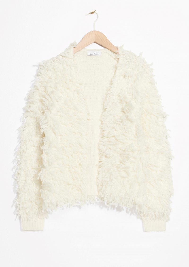 Anna Roufos Sosa features this shaggy cardigan as the Noir Friday Deal of the Day.
